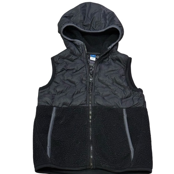 🌴 Old Navy Kids Fleece Lined Quilted Vest Hoody Black Pockets Sz 8 EUC - Picture 1 of 6